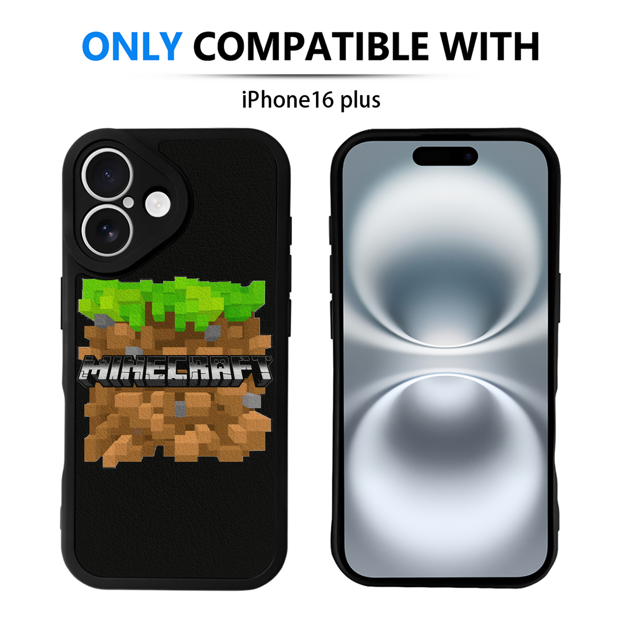 （画像用） マインクラフト ブロックの世界 Minecraft MC Block world 【iPhone 16シリーズ対応】シリコンスマホケース（レザー調） 材質：シリコン
